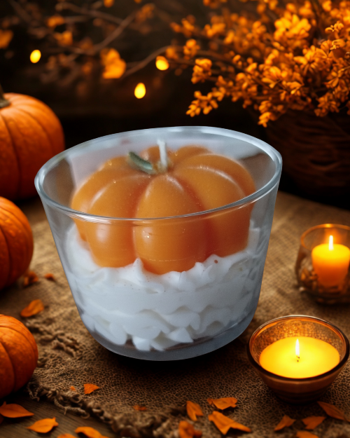 Gros plan sur la citrouille orange et la base blanche façon chantilly.