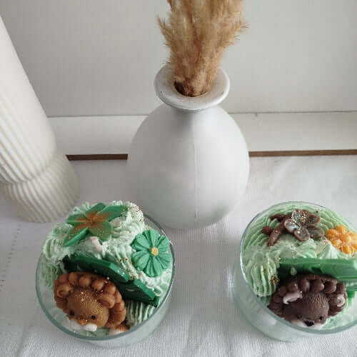 deux bougies artisanales petits lions , décor jungle