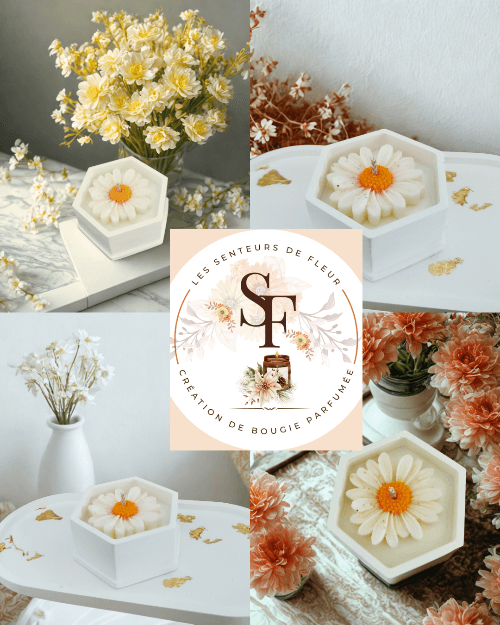 Bougie marguerite faite main avec cire végétale parfumée