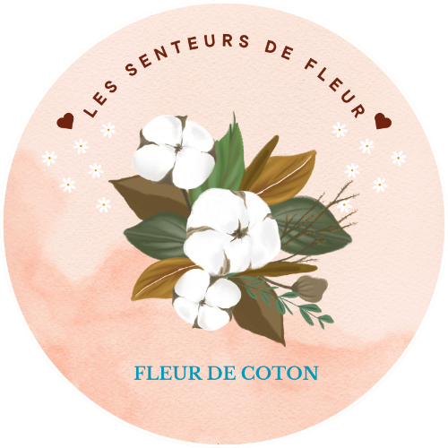 Design of Fondant parfumé - Fleur de Coton with cotton flowers on a soft pink background.