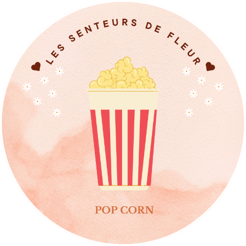 Fondant Parfumé Pop Corn - Gourmandise illustration with popcorn in a striped cup.