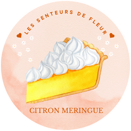 Illustration of a lemon meringue pie with white meringue atop, for Fondant parfumé- Citron Meringuée.