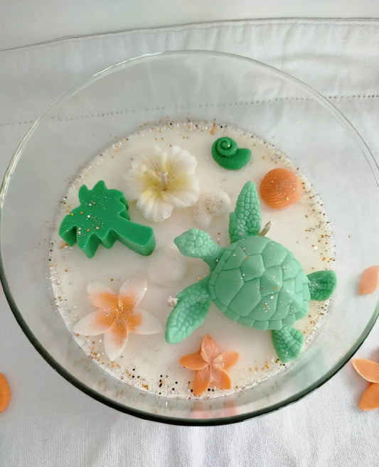 Bougie Centre de Table tropical en cire avec éléments marins décoratifs
