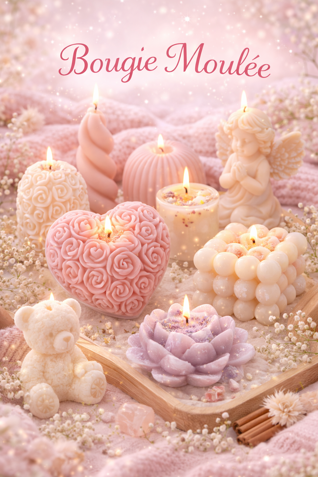 Bougies moulées parfumées- Artisanales, idéales pour une ambiance chaleureuse et raffinée