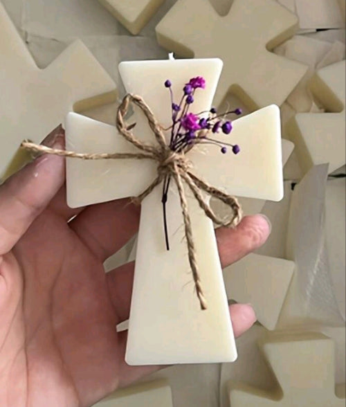 Bougie croix en cire végétale naturelle pour décoration intérieure