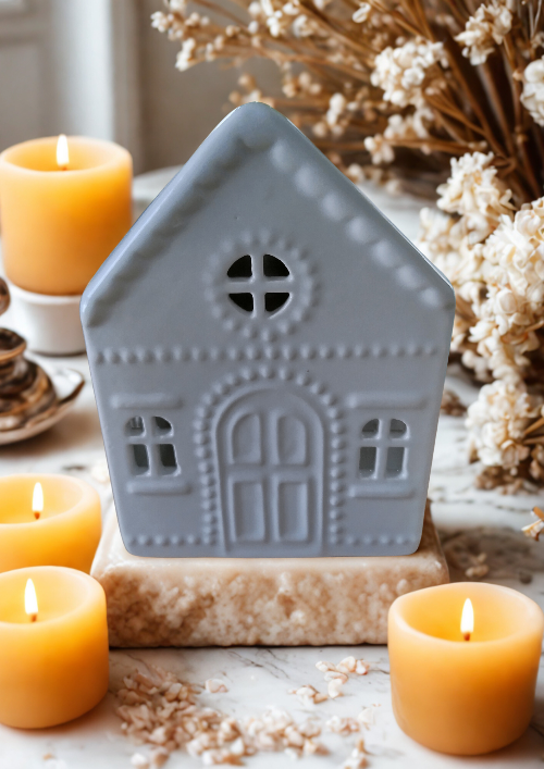 Brûleur de Fondants Parfumés Maison en Céramique avec bougies allumées