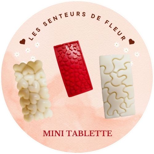 Photo de mini-tablettes fondantes parfumées en plusieurs fragrances, élégantes et idéales pour brûleurs.