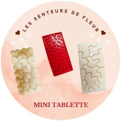 Photo de mini-tablettes fondantes parfumées en plusieurs fragrances, élégantes et idéales pour brûleurs.