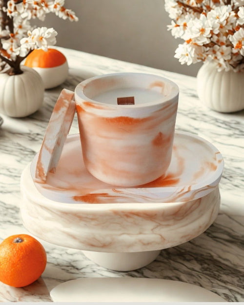 Bougie artisanale Souffle d’Érable dans son pot minéral fait main, ambiance cosy automnale 
