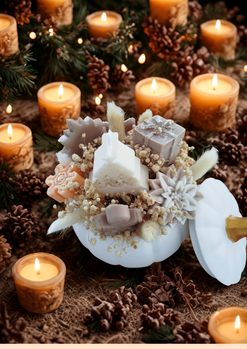 Centre de Table Parfumé – minérale après usage des fondants, réutilisée comme photophore ou cache-pot décoratif.