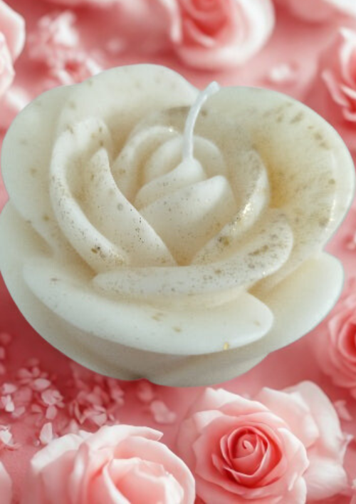 Rose Éternelle -Bougie Parfumée en forme de rose raffinée, idéale pour la décoration et un cadeau d'amour intemporel.